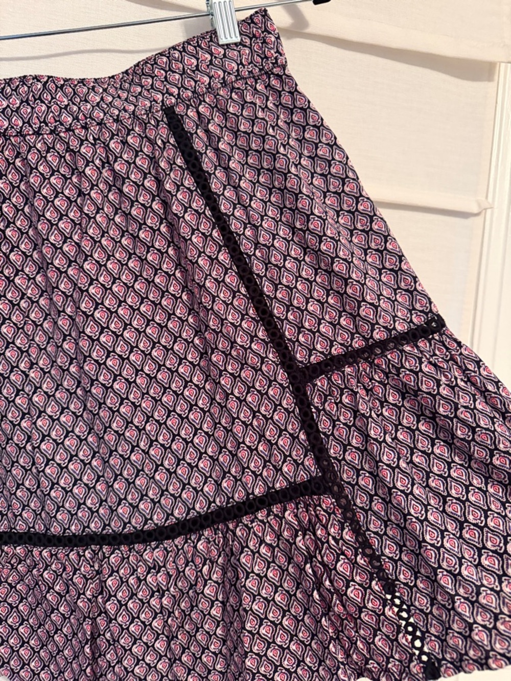 LOFT Pink Geometric Panel Skater Skirt with Black Trim - Picture 5 of 8